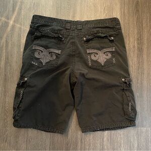 Affliction Black Cargo Shorts with Embroidered Pockets